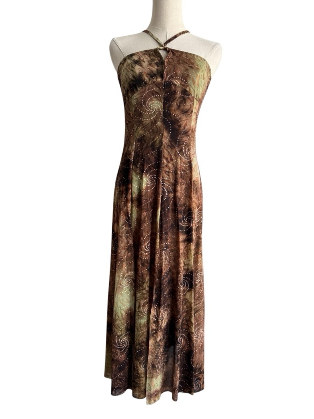 Halter Midi Bodysuit Dress Sz M Brown Earth Tone Goddess Festival High Slit Rave